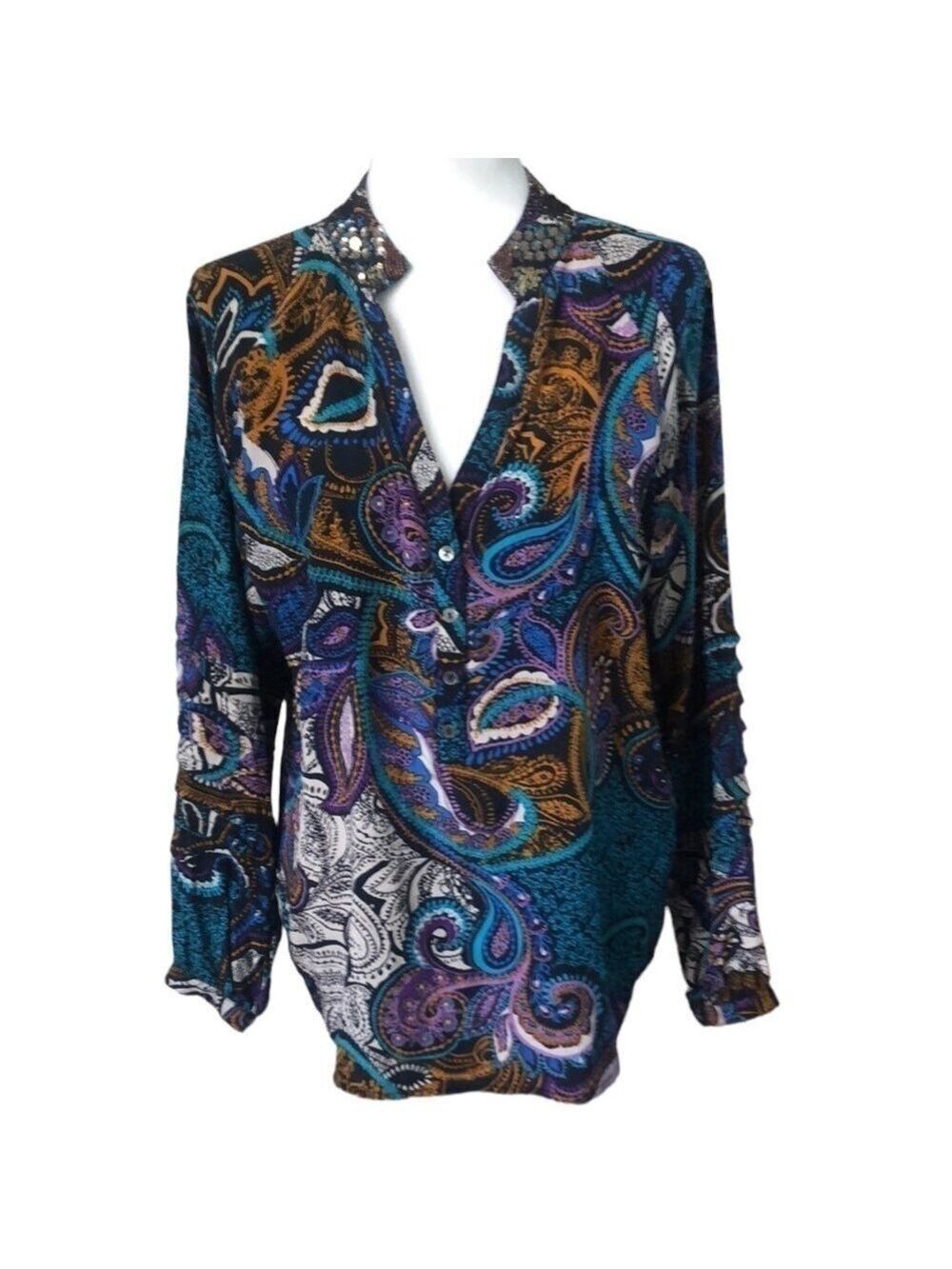 Robert Graham 100% Silk Floral Paisley Purple Blue Size Large